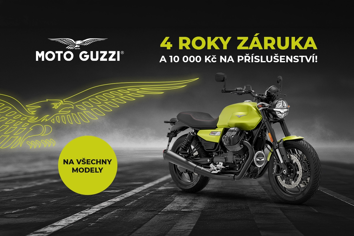 Moto Guzzi. 4 roky záruka a 10 000 Kč na příslušenství. Na všechny modely.
